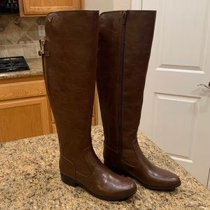 Guess Havva Tall Riding Boot - Brown Multi - Gold Zippers - Size 8 - New in Box